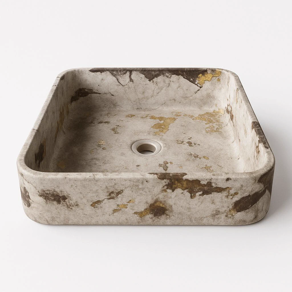 Stone and gold pigment concrete sink finish
